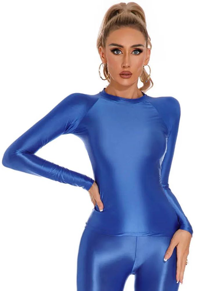Glossy Shiny Elasitc Long Slee - Yoga Fitness Fit Club 评论和价格